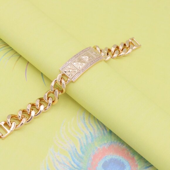 "Bold Rose Gold Bracelet with Pyramid Texture & Micro Pave Accents, XPBL0928 - Picture 3 of 12